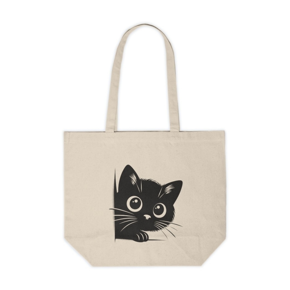 Cute Black Cat Custom Canvas Tote Bag | Reusable Shopping Bag | Cat Lover Gift